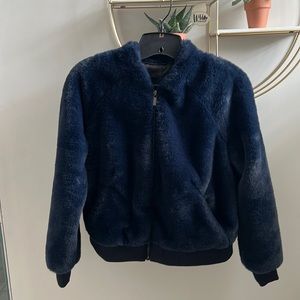 Banana Republic XXS Petite faux fur bomber preppy navy
